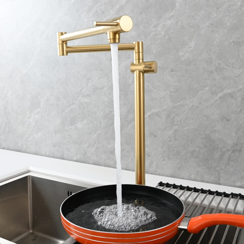 Tecmolog Brass Deck Mounted Kitchen Faucet Modern Modern Commercial Folding Faucet for Sink Faucet with Dual Handle