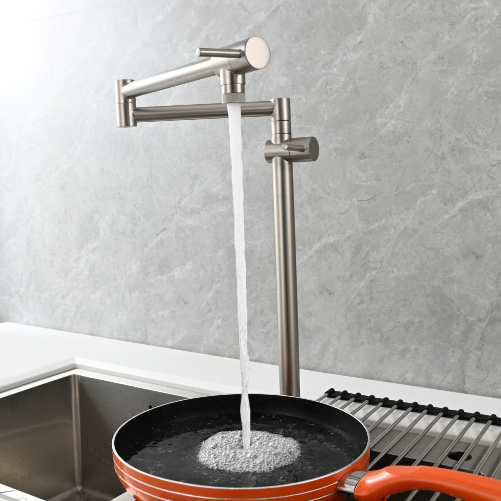 Tecmolog Brass Deck Mounted Kitchen Faucet Modern Modern Commercial Folding Faucet for Sink Faucet with Dual Handle