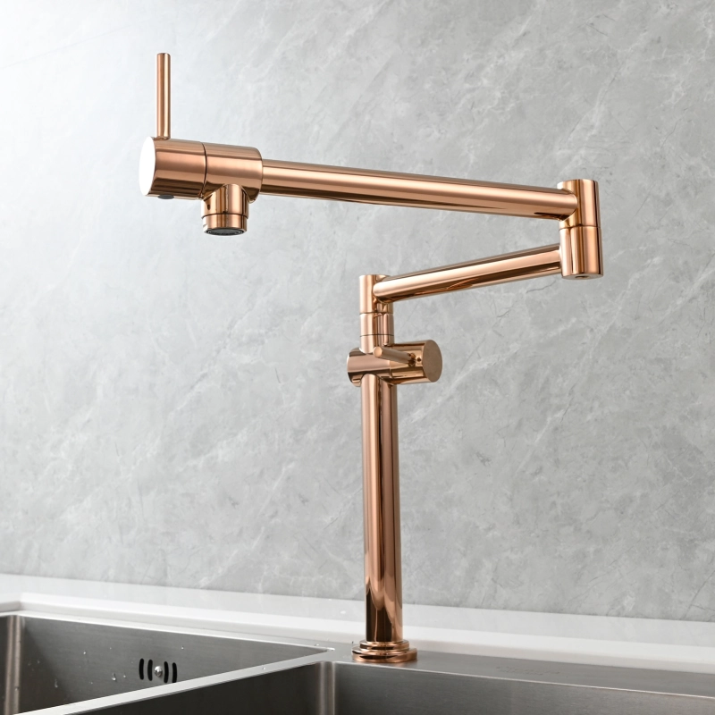 Tecmolog Brass Deck Mounted Kitchen Faucet Modern Modern Commercial Folding Faucet for Sink Faucet with Dual Handle