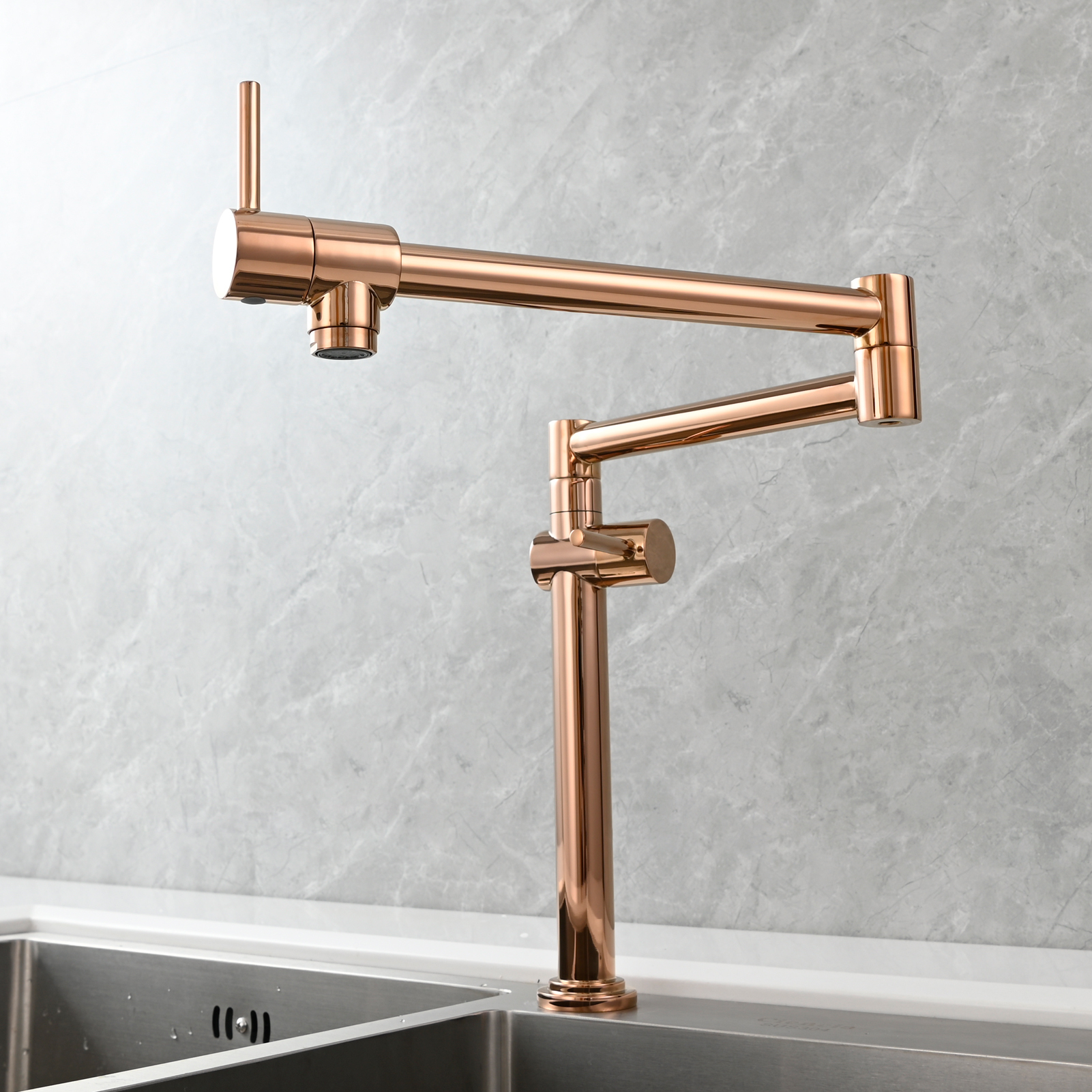 Tecmolog Brass Deck Mounted Kitchen Faucet Modern Modern Commercial Folding Faucet for Sink Faucet with Dual Handle