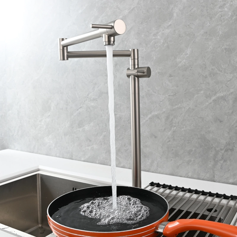 Tecmolog Brass Deck Mounted Kitchen Faucet Modern Modern Commercial Folding Faucet for Sink Faucet with Dual Handle