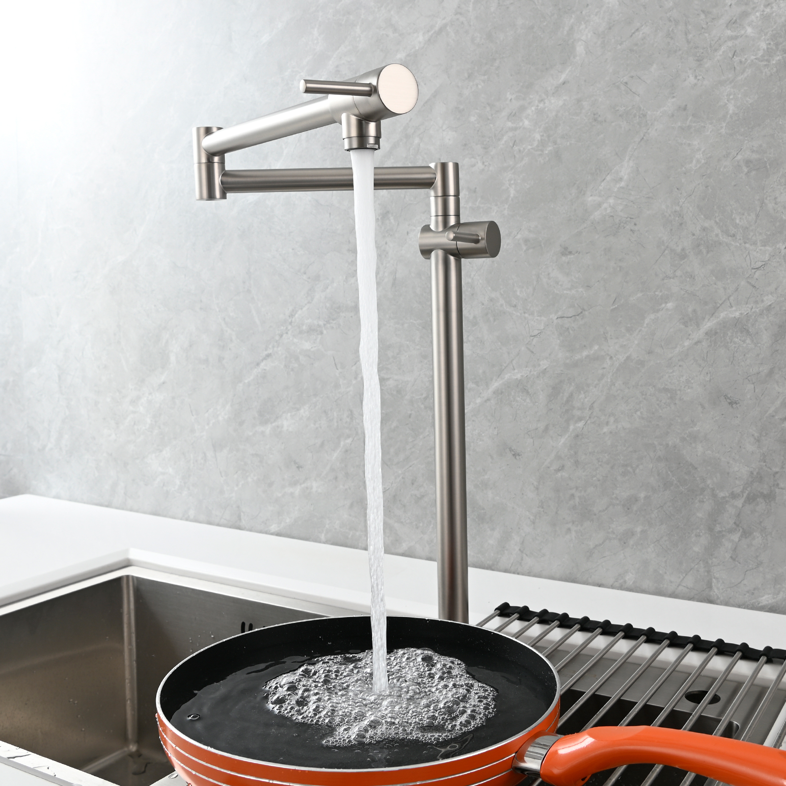 Tecmolog Brass Deck Mounted Kitchen Faucet Modern Modern Commercial Folding Faucet for Sink Faucet with Dual Handle