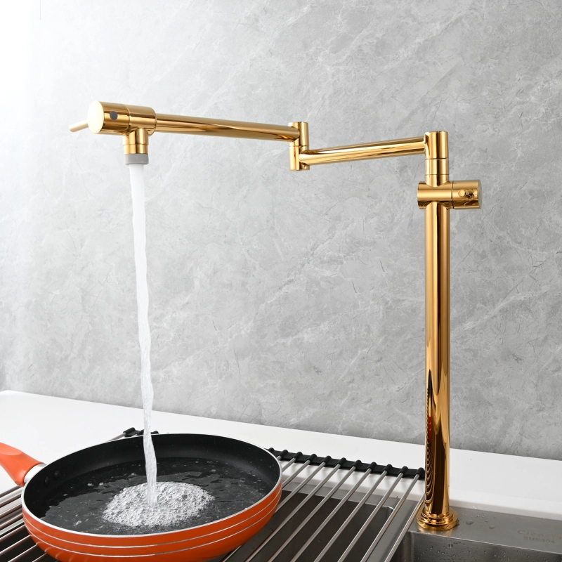 Tecmolog Brass Deck Mounted Kitchen Faucet Modern Modern Commercial Folding Faucet for Sink Faucet with Dual Handle