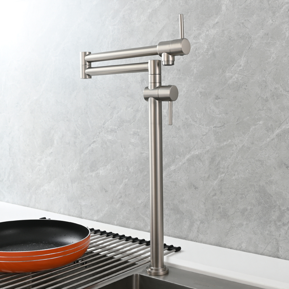 Tecmolog Brass Deck Mounted Kitchen Faucet Modern Modern Commercial Folding Faucet for Sink Faucet with Dual Handle