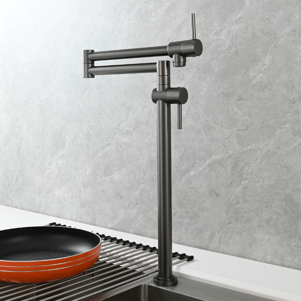 Tecmolog Brass Deck Mounted Kitchen Faucet Modern Modern Commercial Folding Faucet for Sink Faucet with Dual Handle