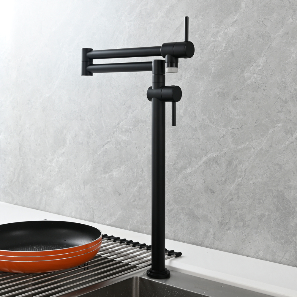 Tecmolog Brass Deck Mounted Kitchen Faucet Modern Modern Commercial Folding Faucet for Sink Faucet with Dual Handle