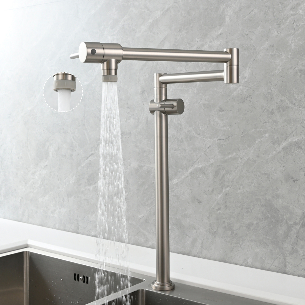 Tecmolog Brass Deck Mounted Kitchen Faucet Modern Modern Commercial Folding Faucet for Sink Faucet with Dual Handle