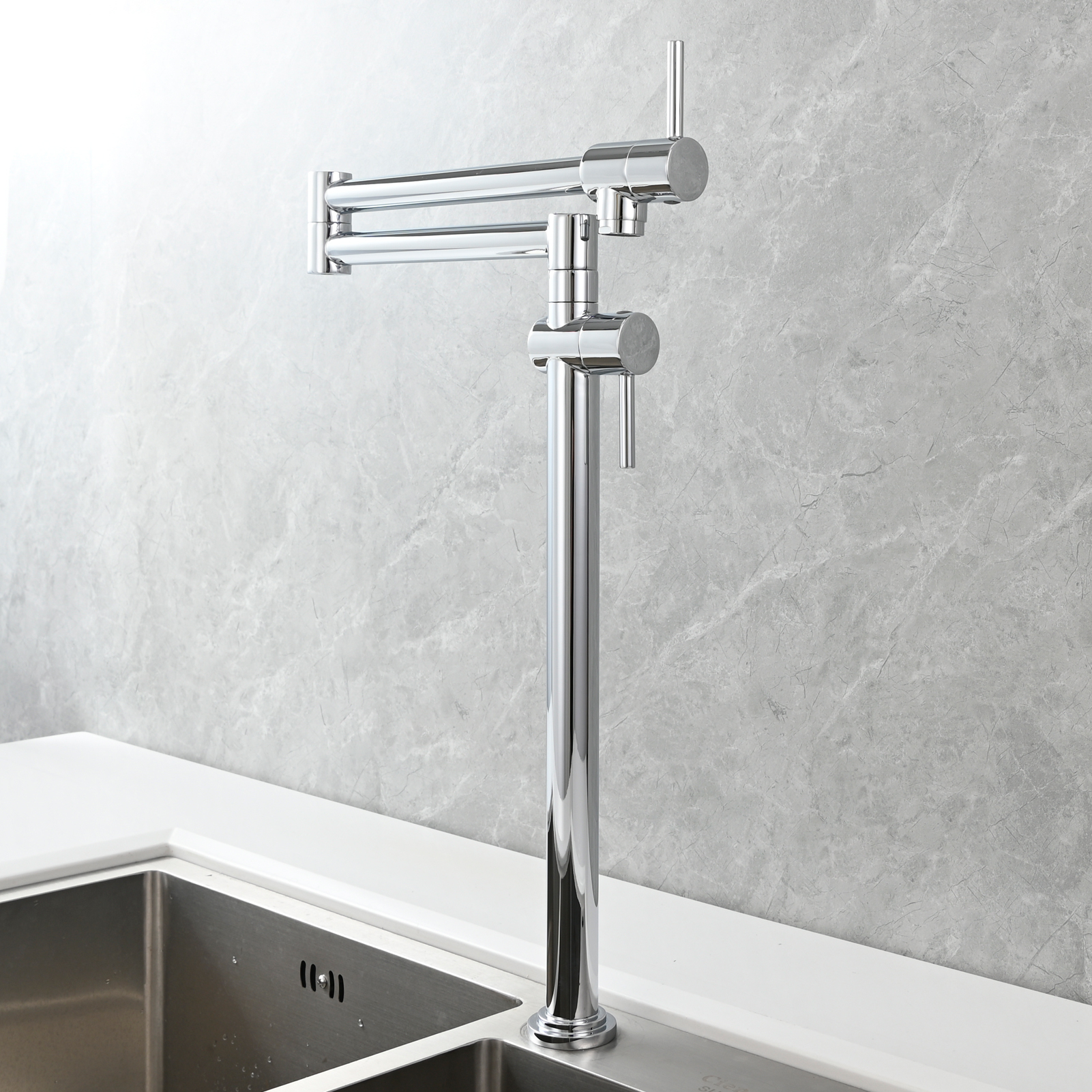 Tecmolog Brass Deck Mounted Kitchen Faucet Modern Modern Commercial Folding Faucet for Sink Faucet with Dual Handle