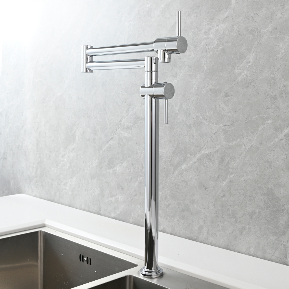 Tecmolog Brass Deck Mounted Kitchen Faucet Modern Modern Commercial Folding Faucet for Sink Faucet with Dual Handle
