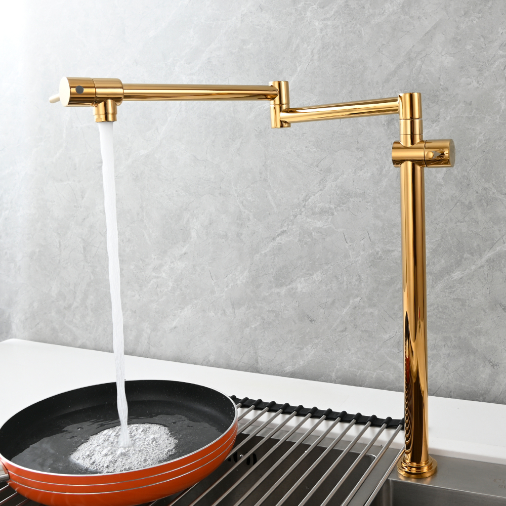 Tecmolog Brass Deck Mounted Kitchen Faucet Modern Modern Commercial Folding Faucet for Sink Faucet with Dual Handle