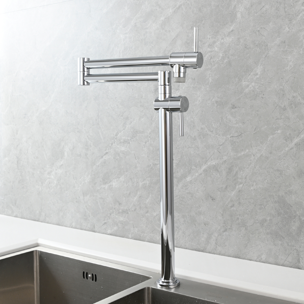 Tecmolog Brass Deck Mounted Kitchen Faucet Modern Modern Commercial Folding Faucet for Sink Faucet with Dual Handle