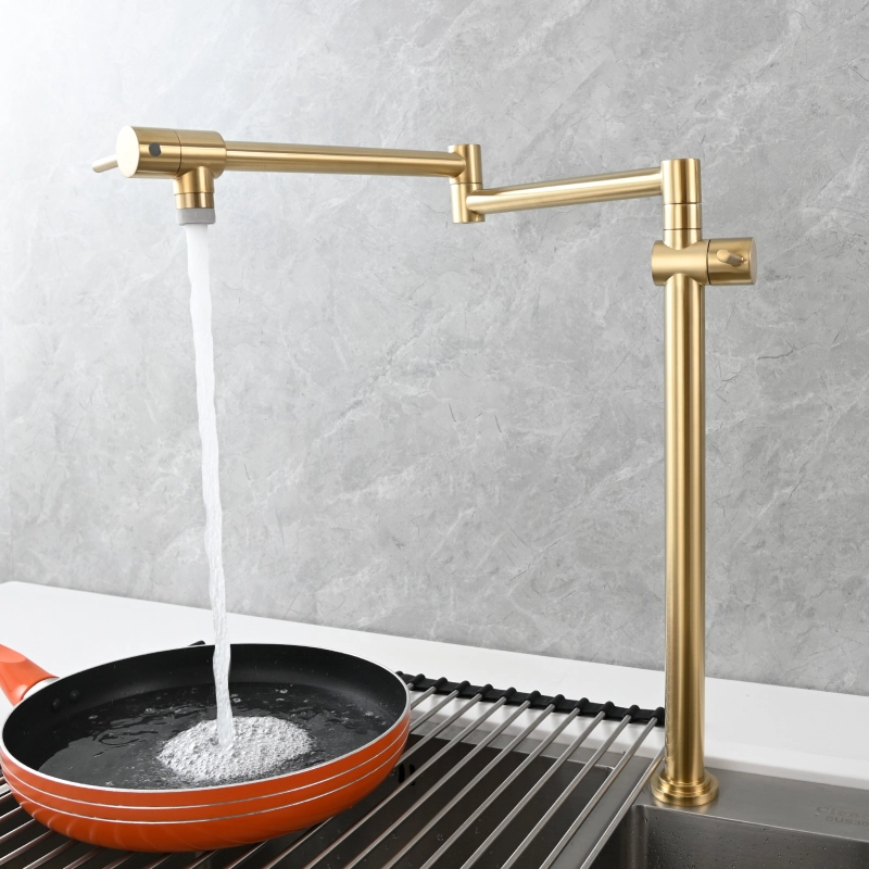 Tecmolog Brass Deck Mounted Kitchen Faucet Modern Modern Commercial Folding Faucet for Sink Faucet with Dual Handle