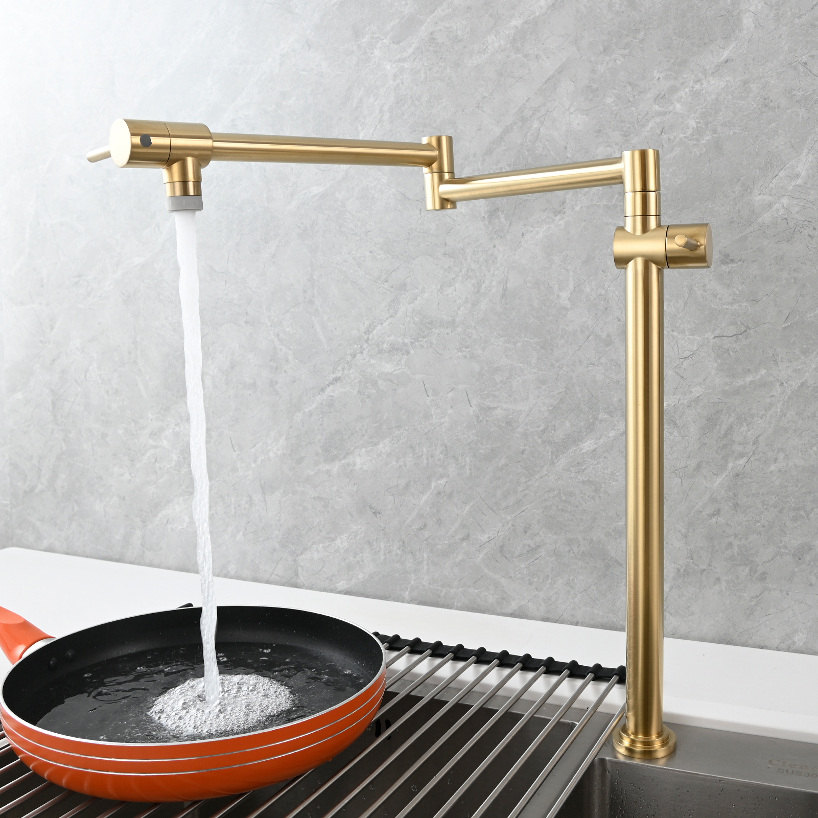 Tecmolog Brass Deck Mounted Kitchen Faucet Modern Modern Commercial Folding Faucet for Sink Faucet with Dual Handle