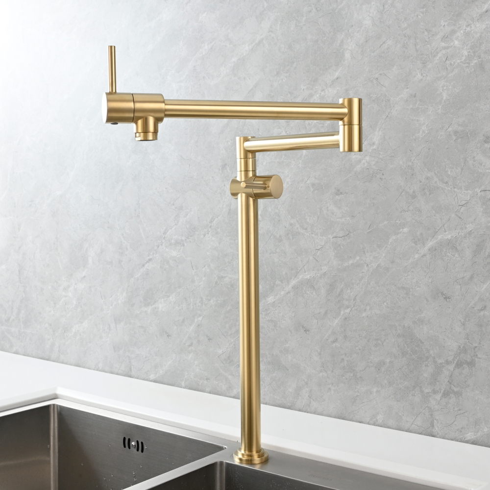 Tecmolog Brass Deck Mounted Kitchen Faucet Modern Modern Commercial Folding Faucet for Sink Faucet with Dual Handle