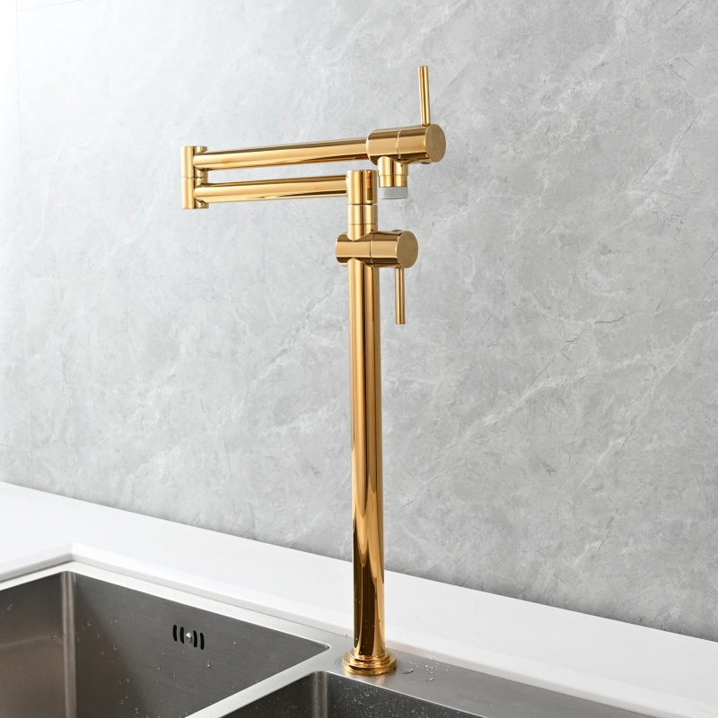 Tecmolog Brass Deck Mounted Kitchen Faucet Modern Modern Commercial Folding Faucet for Sink Faucet with Dual Handle