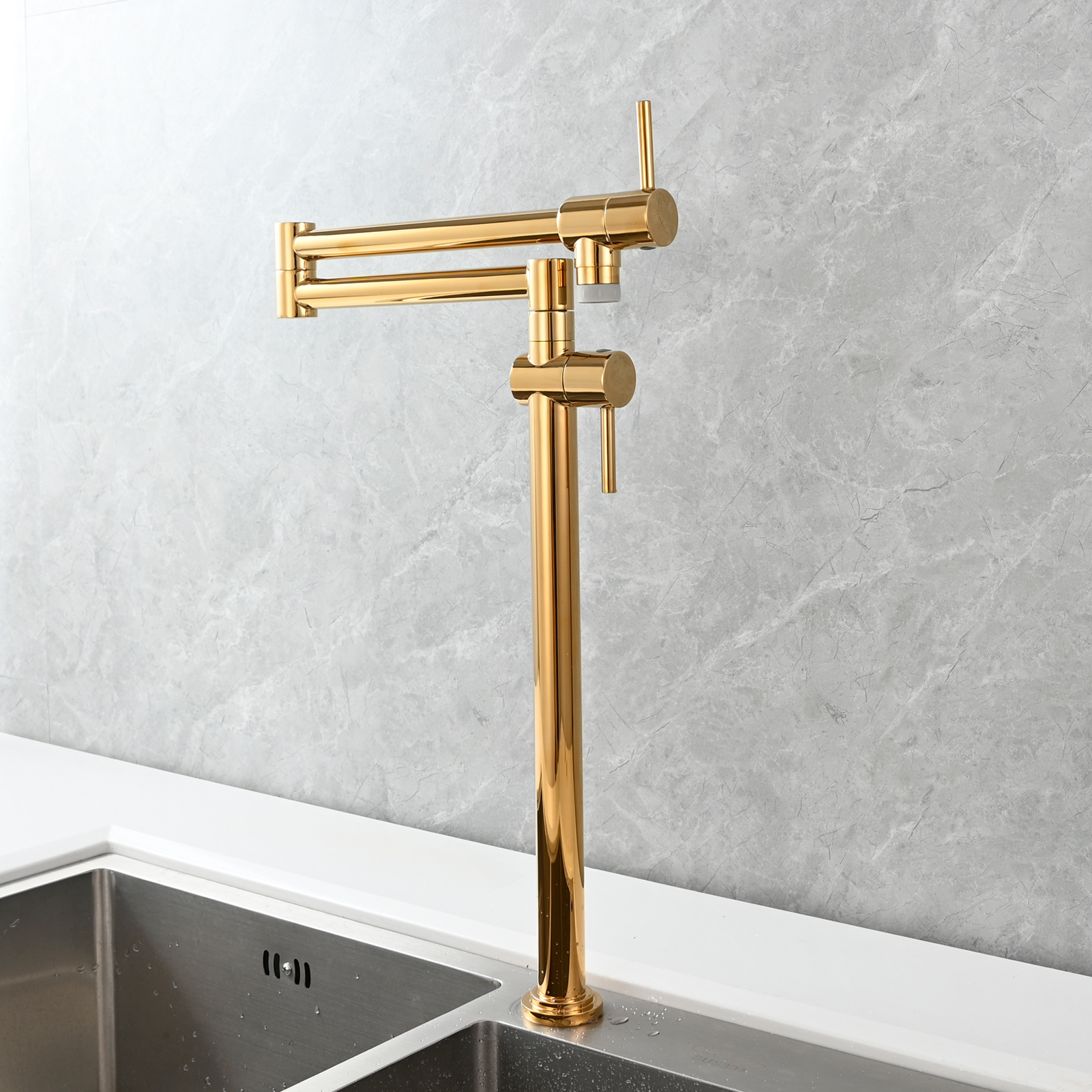Tecmolog Brass Deck Mounted Kitchen Faucet Modern Modern Commercial Folding Faucet for Sink Faucet with Dual Handle