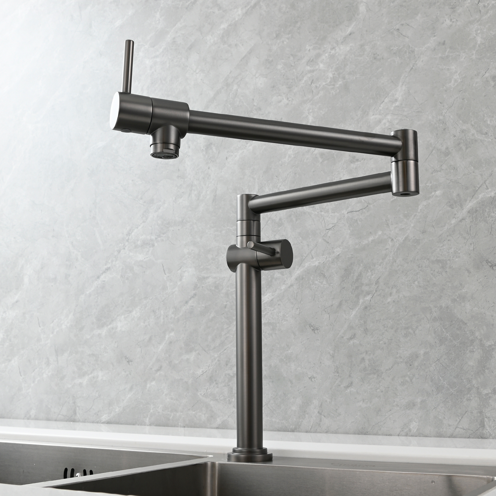 Tecmolog Brass Deck Mounted Kitchen Faucet Modern Modern Commercial Folding Faucet for Sink Faucet with Dual Handle