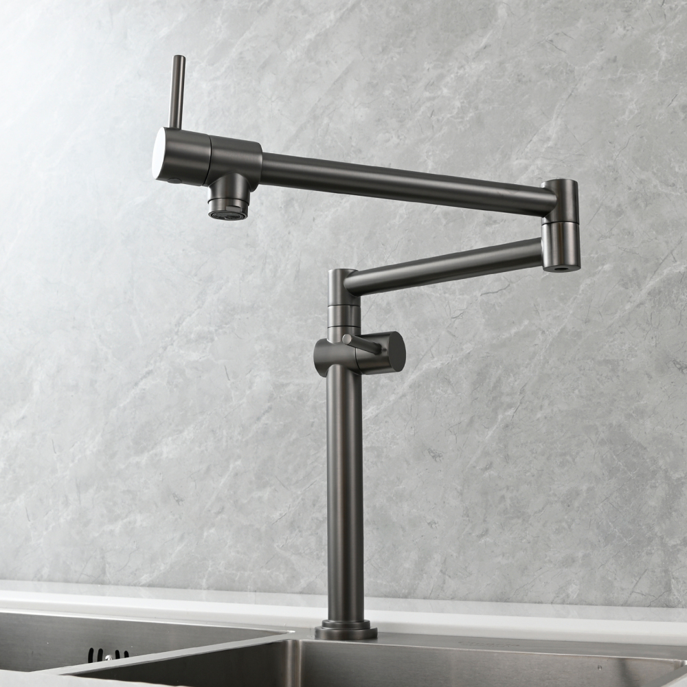 Tecmolog Brass Deck Mounted Kitchen Faucet Modern Modern Commercial Folding Faucet for Sink Faucet with Dual Handle