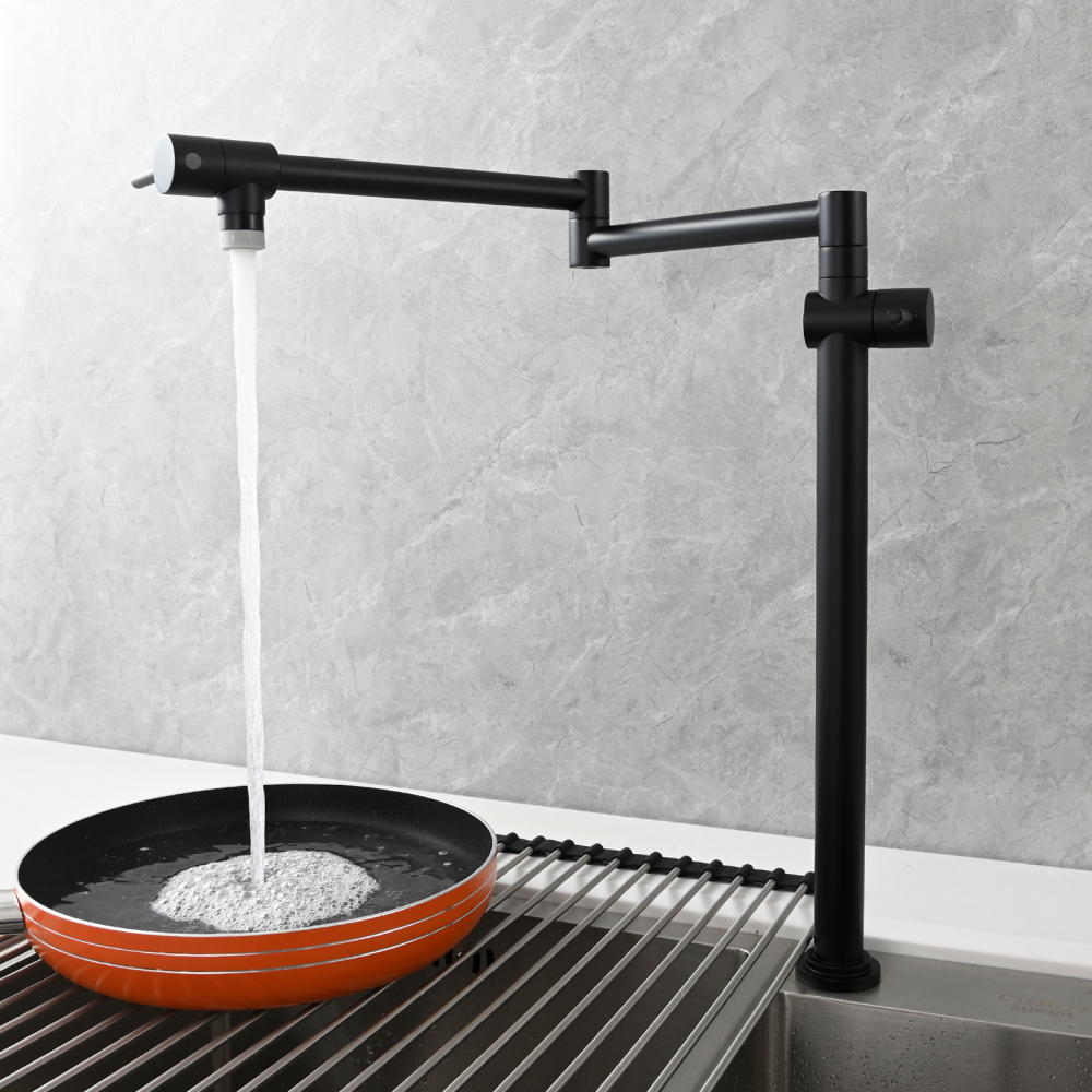 Tecmolog Brass Deck Mounted Kitchen Faucet Modern Modern Commercial Folding Faucet for Sink Faucet with Dual Handle