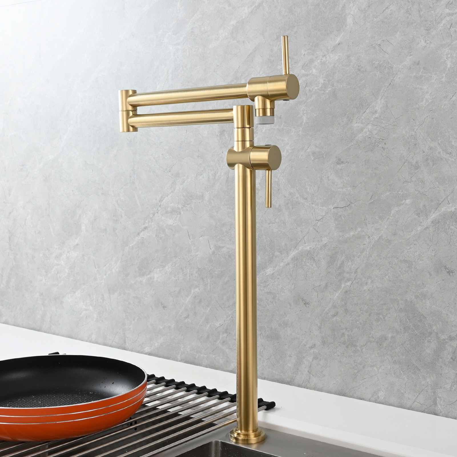 Tecmolog Brass Deck Mounted Kitchen Faucet Modern Modern Commercial Folding Faucet for Sink Faucet with Dual Handle