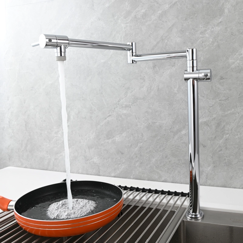 Tecmolog Brass Deck Mounted Kitchen Faucet Modern Modern Commercial Folding Faucet for Sink Faucet with Dual Handle