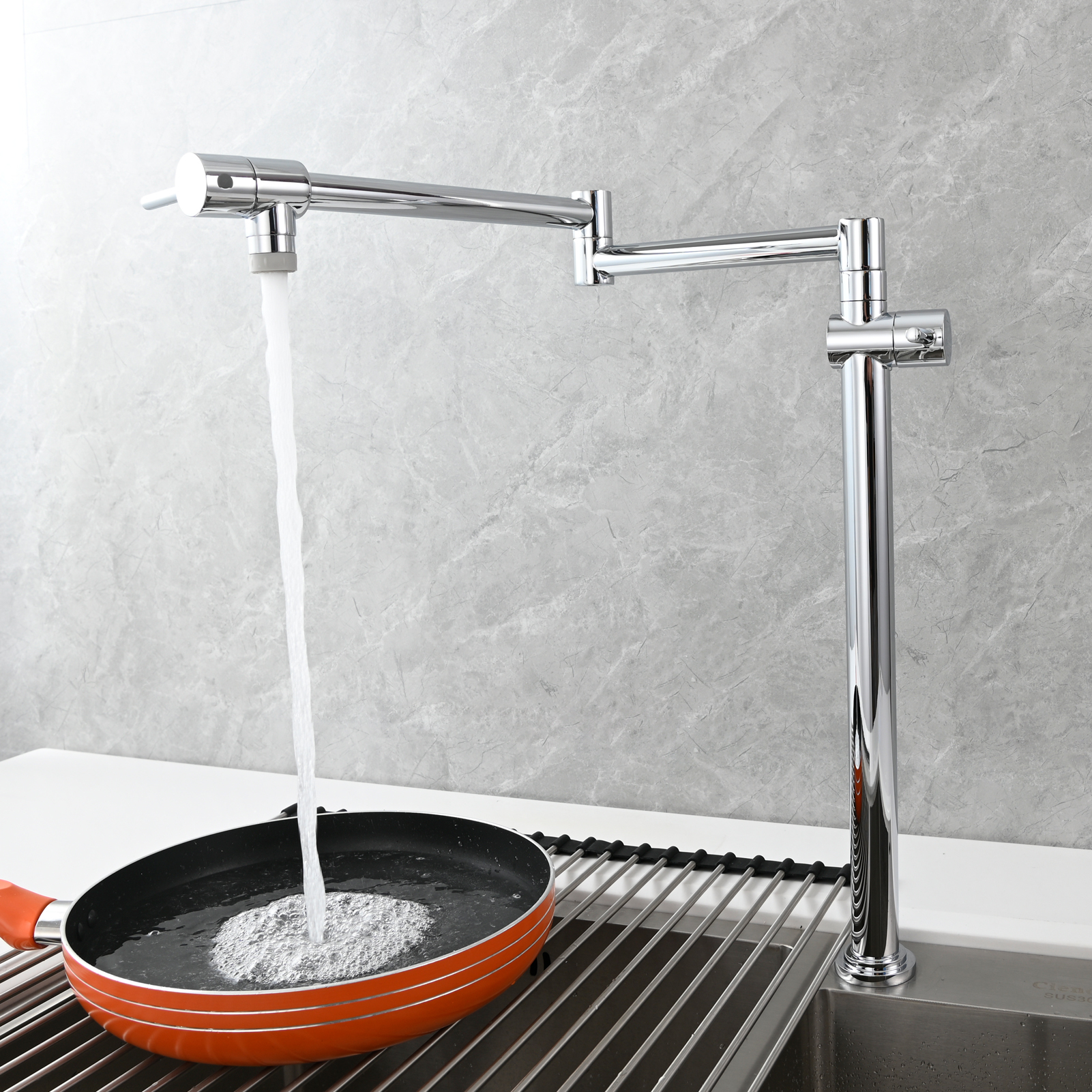 Tecmolog Brass Deck Mounted Kitchen Faucet Modern Modern Commercial Folding Faucet for Sink Faucet with Dual Handle