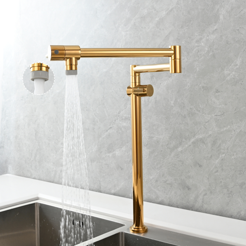 Tecmolog Brass Deck Mounted Kitchen Faucet Modern Modern Commercial Folding Faucet for Sink Faucet with Dual Handle