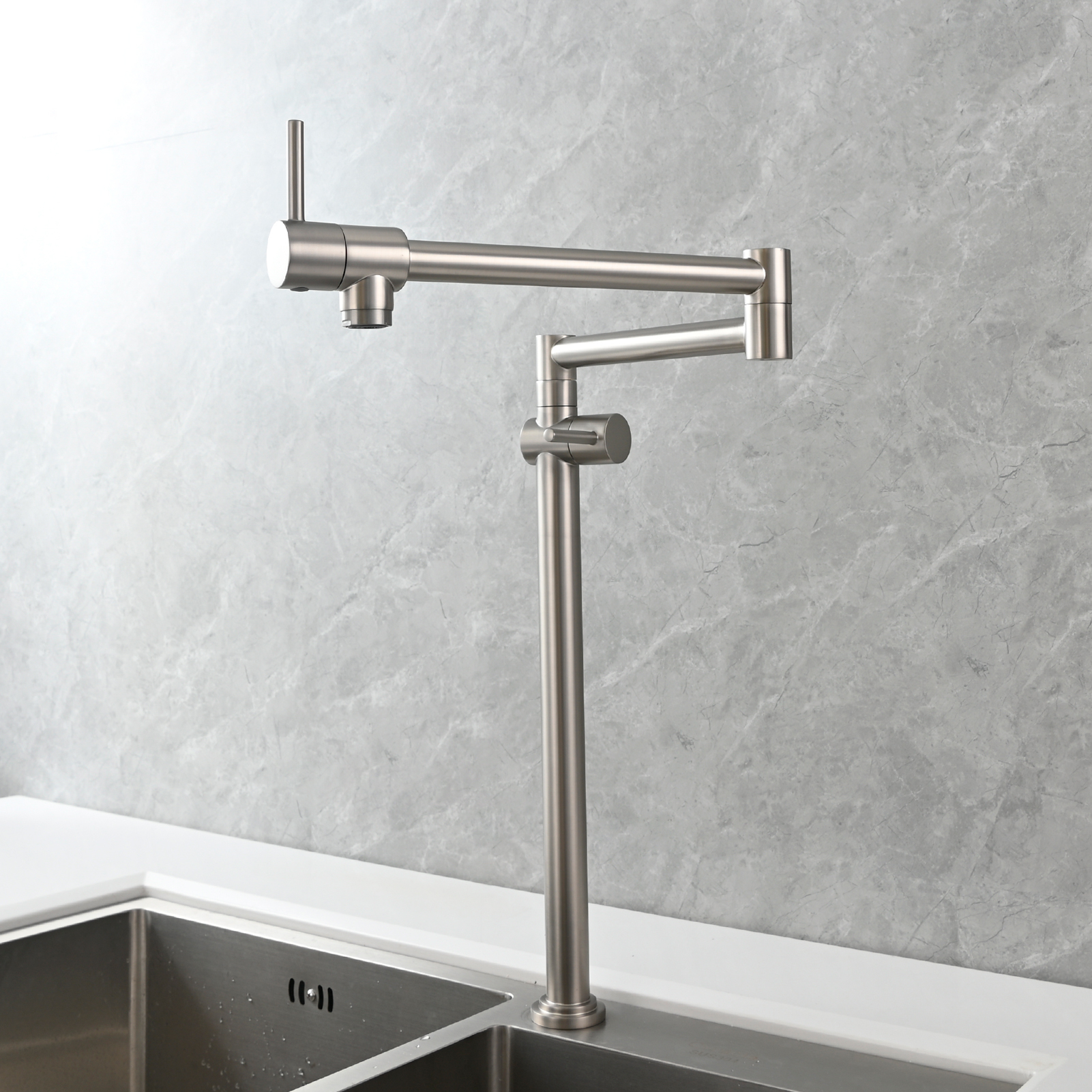 Tecmolog Brass Deck Mounted Kitchen Faucet Modern Modern Commercial Folding Faucet for Sink Faucet with Dual Handle