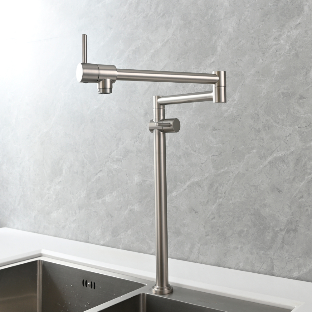 Tecmolog Brass Deck Mounted Kitchen Faucet Modern Modern Commercial Folding Faucet for Sink Faucet with Dual Handle