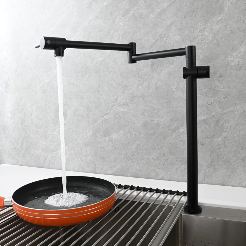 Tecmolog Brass Deck Mounted Kitchen Faucet Modern Modern Commercial Folding Faucet for Sink Faucet with Dual Handle