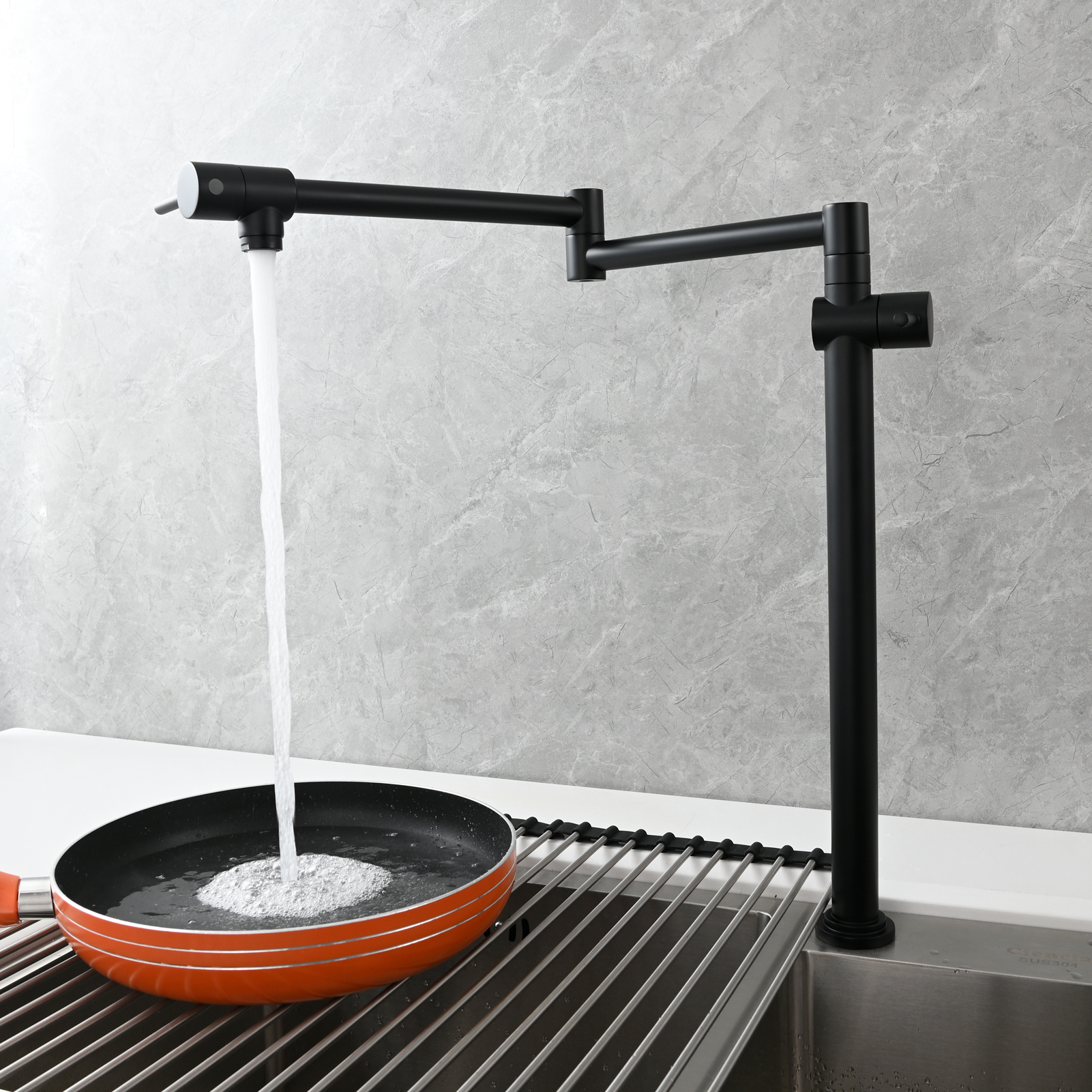 Tecmolog Brass Deck Mounted Kitchen Faucet Modern Modern Commercial Folding Faucet for Sink Faucet with Dual Handle