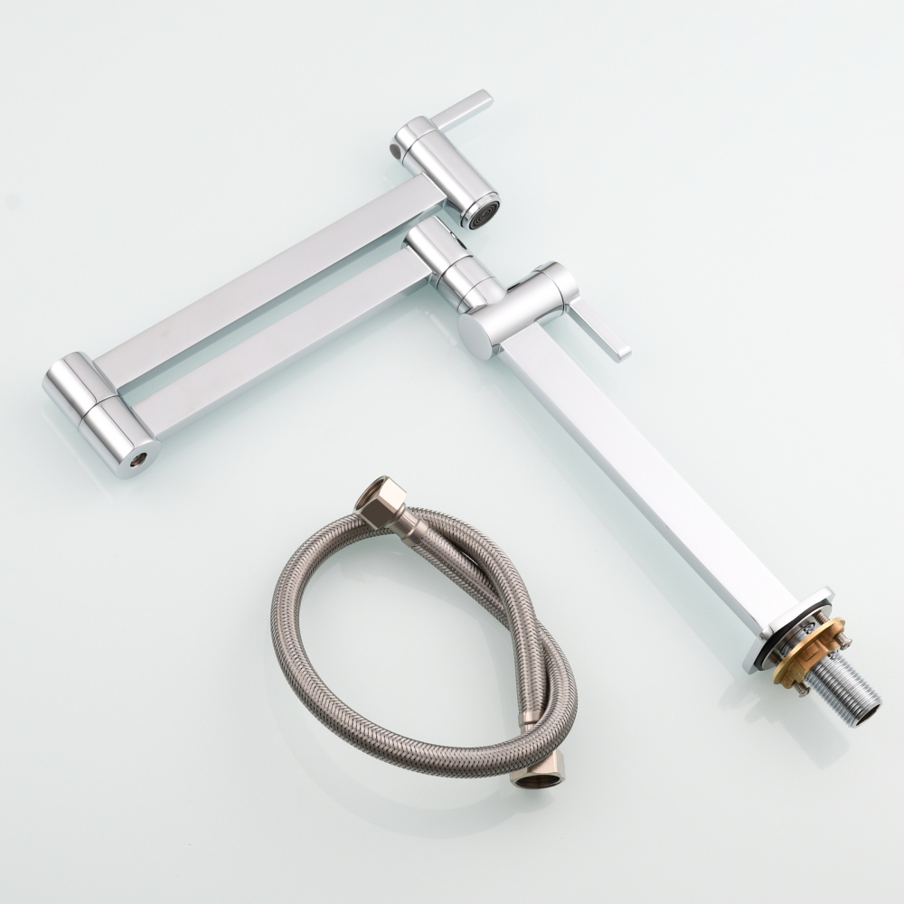 Tecmolog Brass Folding Faucet Dual Handle Kitchen Faucet,Pot Filler Faucet Deck Mount Tap