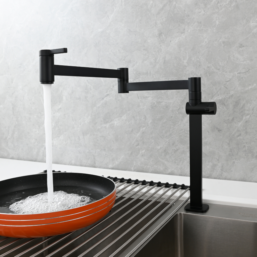 Tecmolog Brass Folding Faucet Dual Handle Kitchen Faucet,Pot Filler Faucet Deck Mount Tap