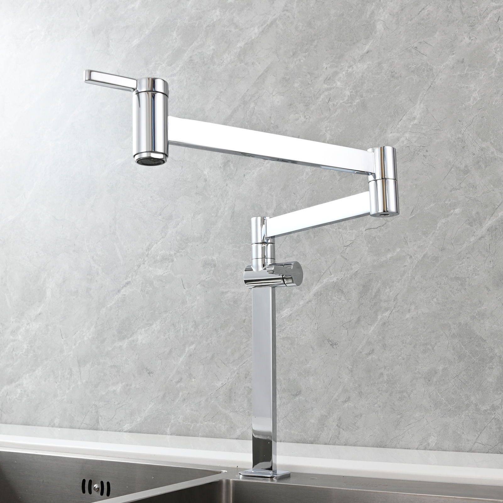 Tecmolog Brass Folding Faucet Dual Handle Kitchen Faucet,Pot Filler Faucet Deck Mount Tap