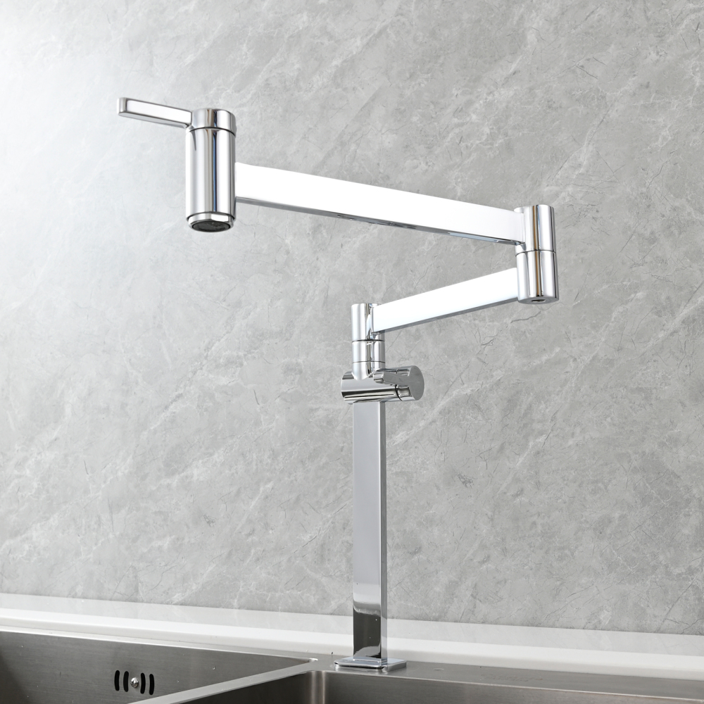 Tecmolog Brass Folding Faucet Dual Handle Kitchen Faucet,Pot Filler Faucet Deck Mount Tap