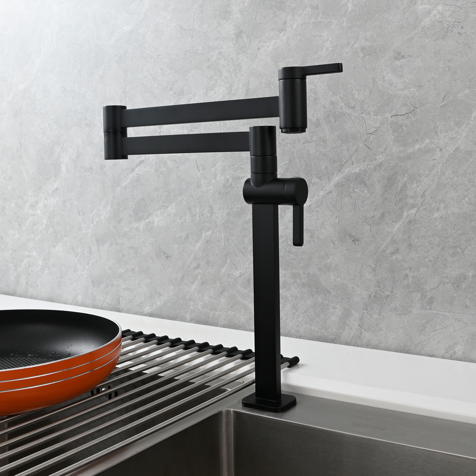 Tecmolog Brass Folding Faucet Dual Handle Kitchen Faucet,Pot Filler Faucet Deck Mount Tap