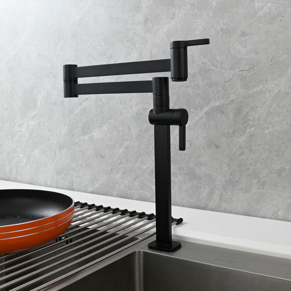 Tecmolog Brass Folding Faucet Dual Handle Kitchen Faucet,Pot Filler Faucet Deck Mount Tap