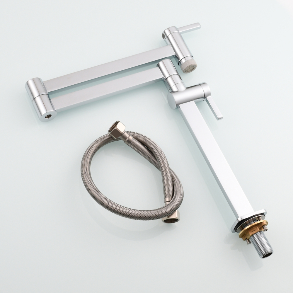 Tecmolog Brass Folding Faucet Dual Handle Kitchen Faucet,Pot Filler Faucet Deck Mount Tap