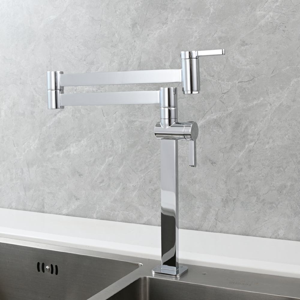 Tecmolog Brass Folding Faucet Dual Handle Kitchen Faucet,Pot Filler Faucet Deck Mount Tap