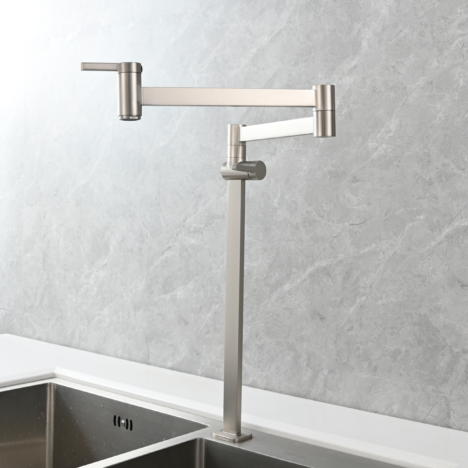 Tecmolog Brass Folding Faucet Dual Handle Kitchen Faucet,Pot Filler Faucet Deck Mount Tap