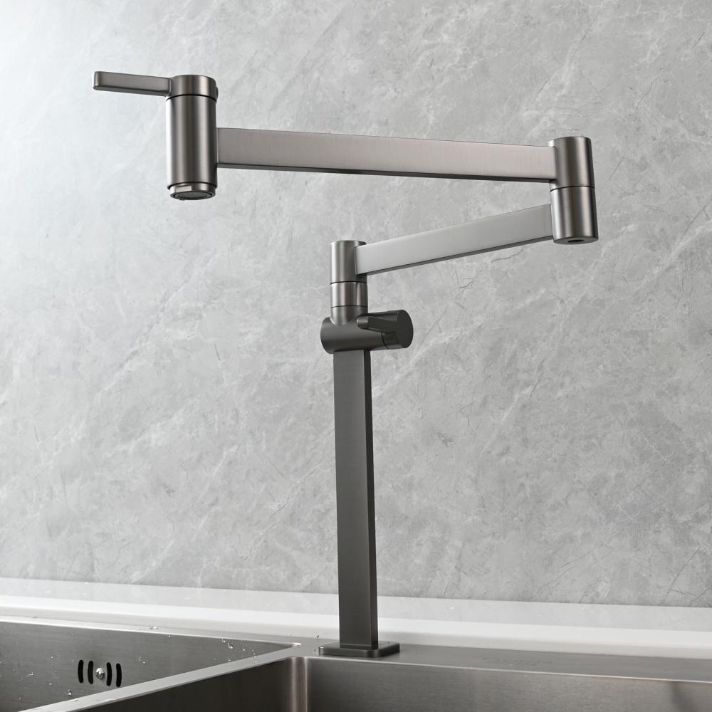 Tecmolog Brass Folding Faucet Dual Handle Kitchen Faucet,Pot Filler Faucet Deck Mount Tap