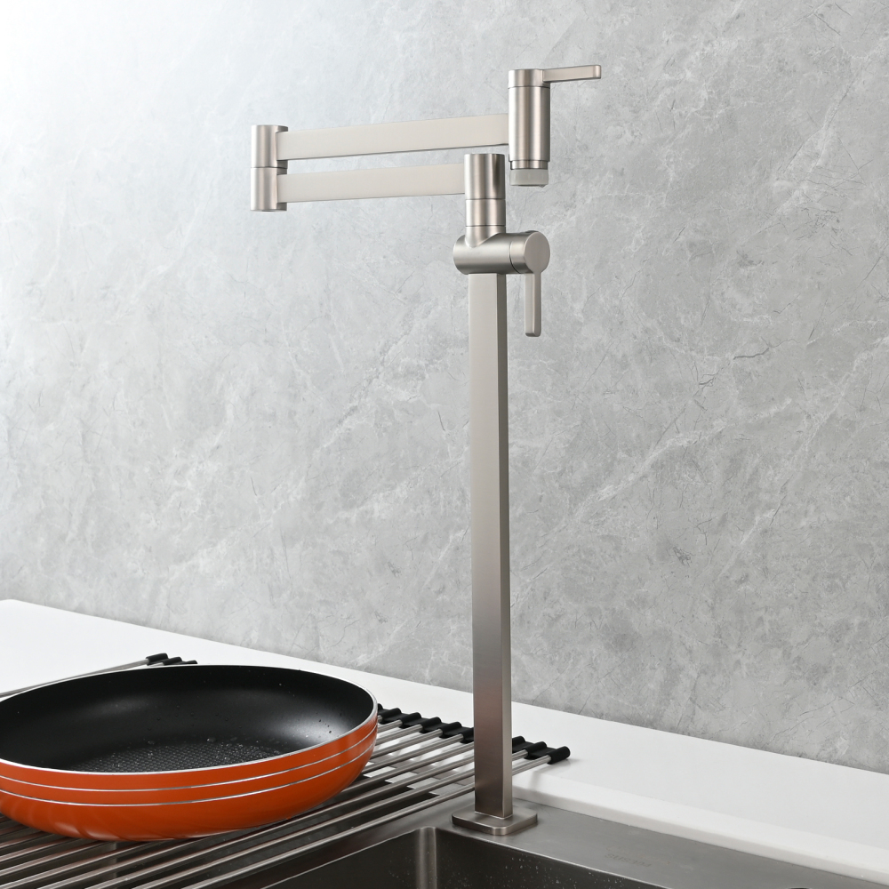 Tecmolog Brass Folding Faucet Dual Handle Kitchen Faucet,Pot Filler Faucet Deck Mount Tap