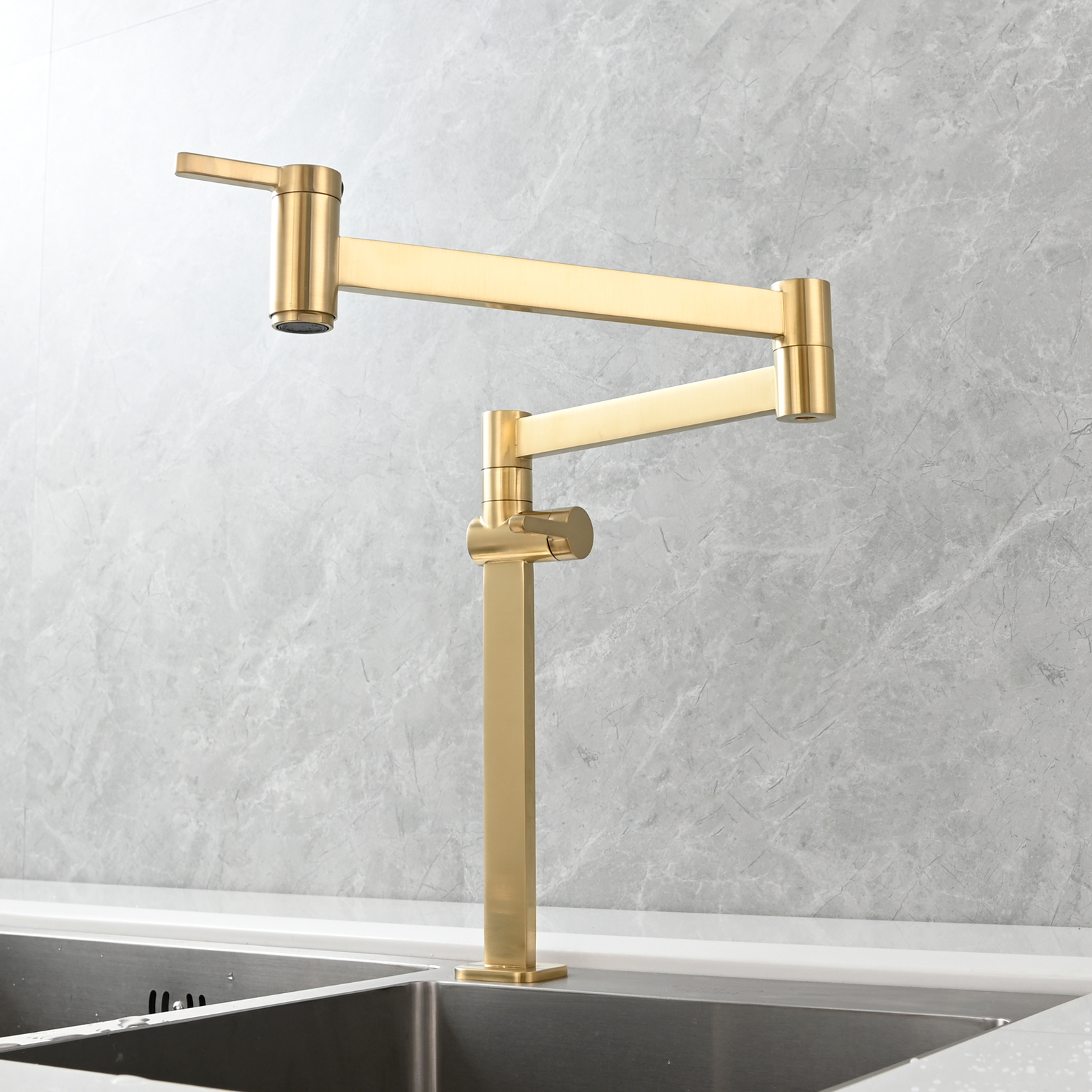 Tecmolog Brass Folding Faucet Dual Handle Kitchen Faucet,Pot Filler Faucet Deck Mount Tap