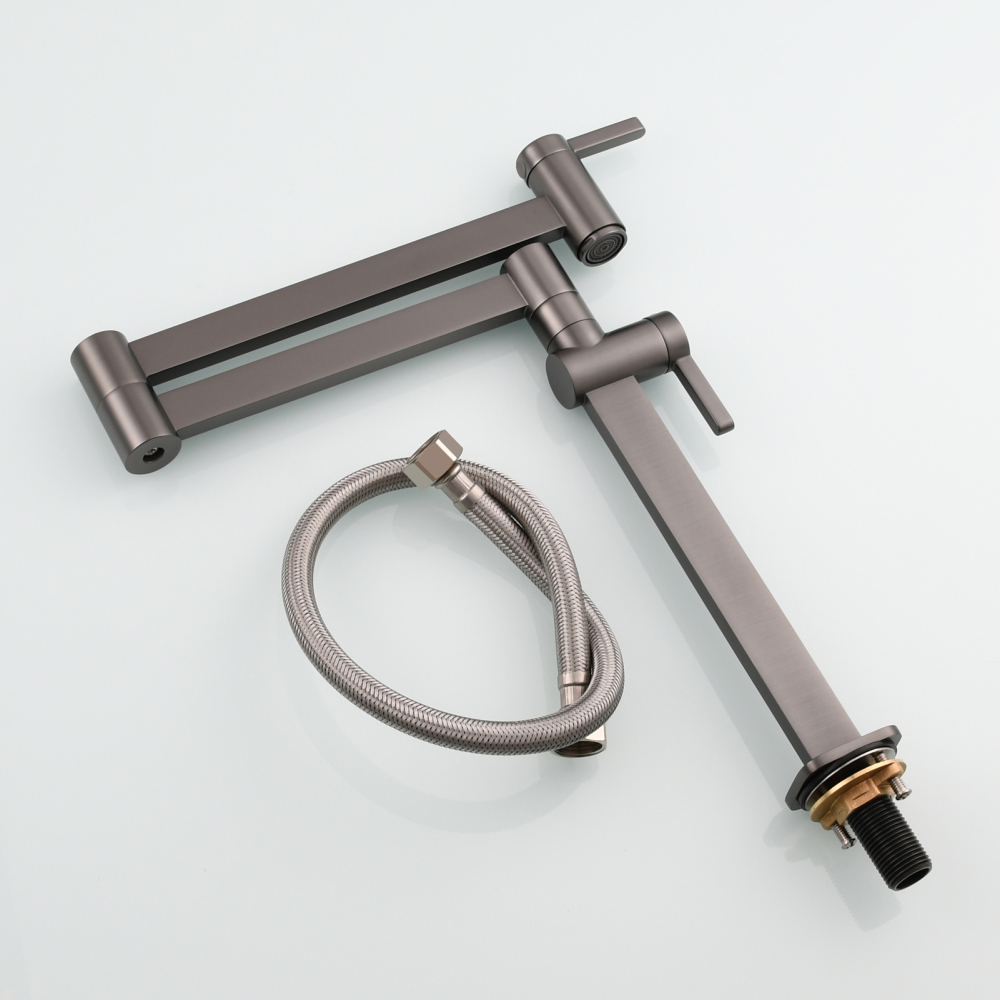 Tecmolog Brass Folding Faucet Dual Handle Kitchen Faucet,Pot Filler Faucet Deck Mount Tap