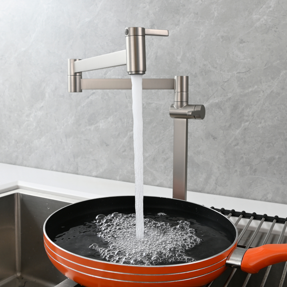 Tecmolog Brass Folding Faucet Dual Handle Kitchen Faucet,Pot Filler Faucet Deck Mount Tap
