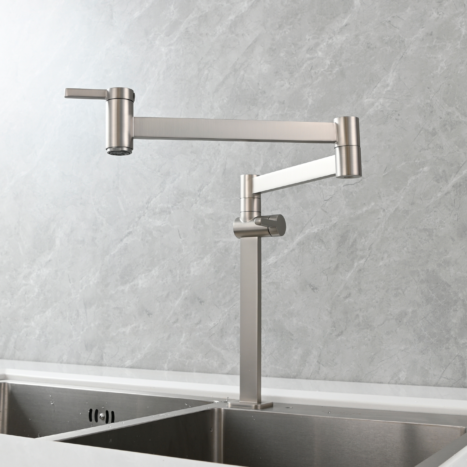 Tecmolog Brass Folding Faucet Dual Handle Kitchen Faucet,Pot Filler Faucet Deck Mount Tap