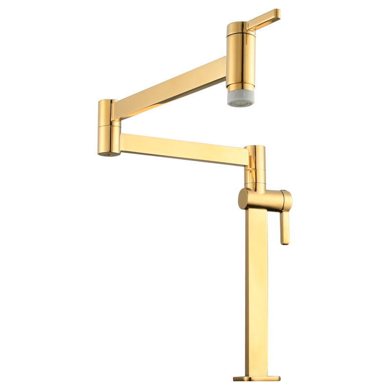 Tecmolog Brass Folding Faucet Dual Handle Kitchen Faucet,Pot Filler Faucet Deck Mount Tap