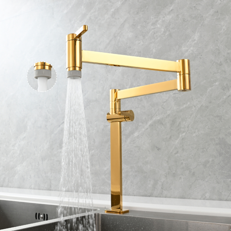 Tecmolog Brass Folding Faucet Dual Handle Kitchen Faucet,Pot Filler Faucet Deck Mount Tap