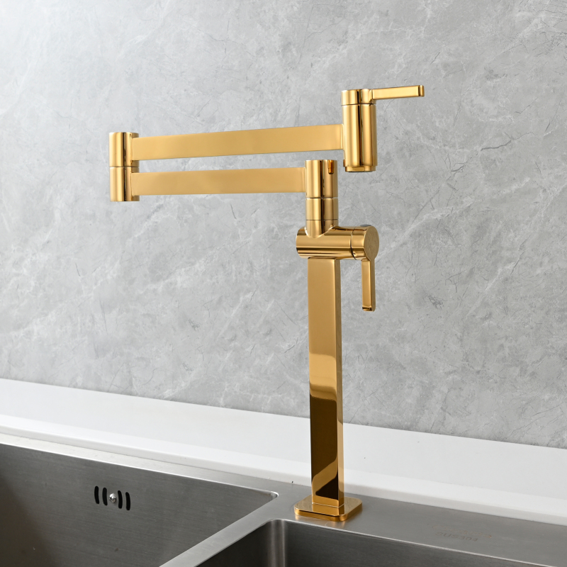 Tecmolog Brass Folding Faucet Dual Handle Kitchen Faucet,Pot Filler Faucet Deck Mount Tap