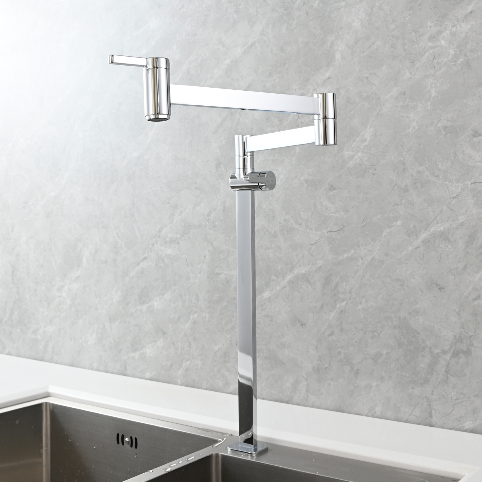 Tecmolog Brass Folding Faucet Dual Handle Kitchen Faucet,Pot Filler Faucet Deck Mount Tap